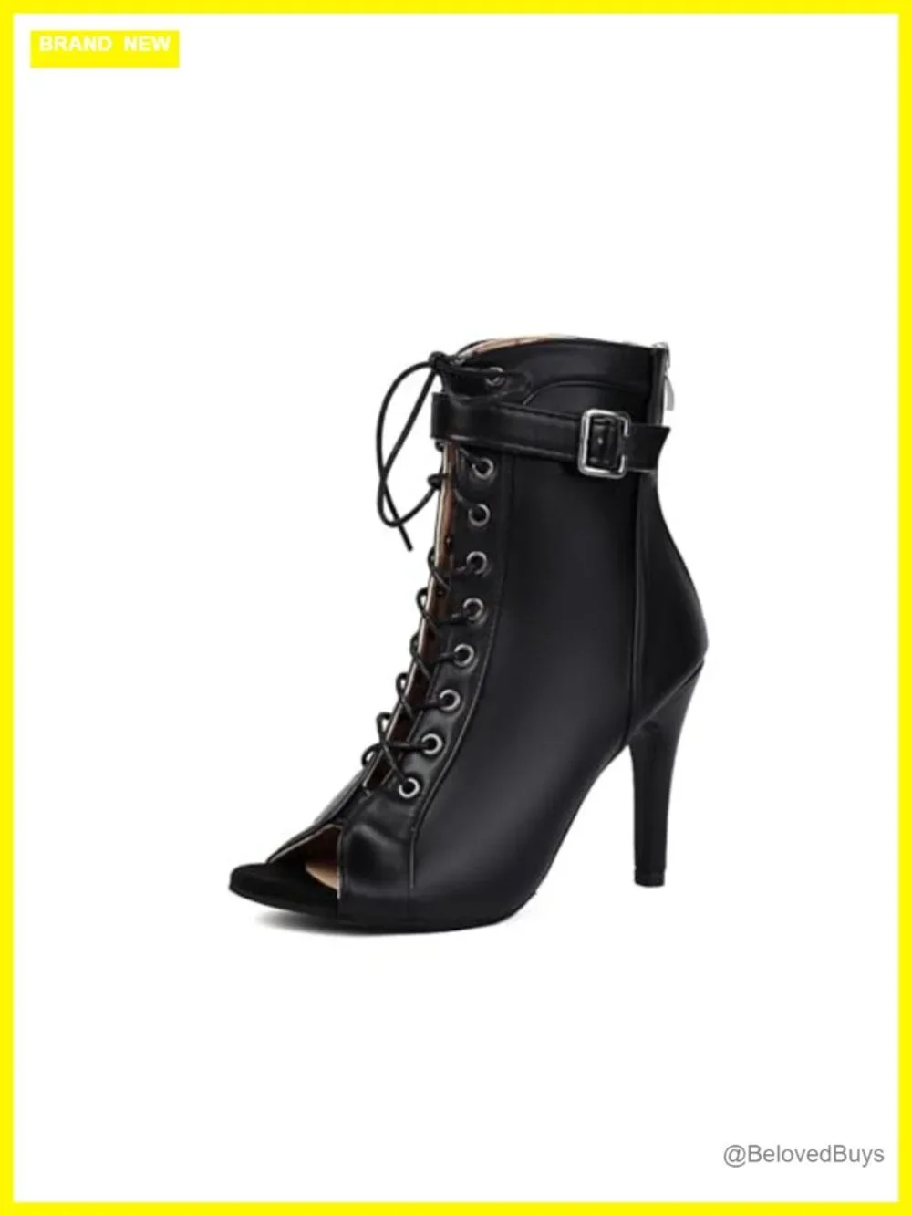 Women's Peep Toe Lace Up High Top Heeled Sandals Faux Leather Summer Boots